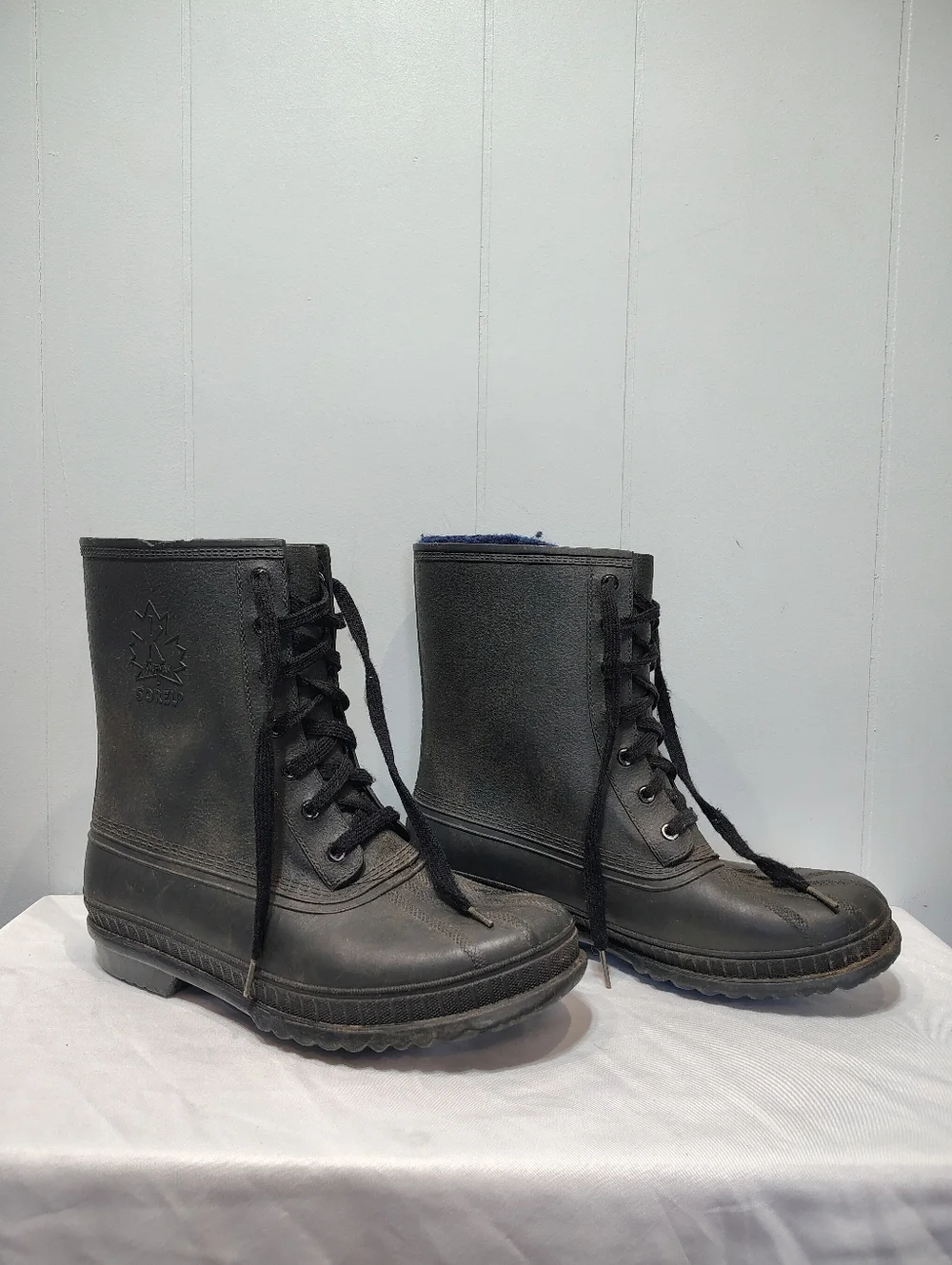 Sorel Kaufman Canada Black Rubber Rain Boots Men’s 8 Insulated Wool Lined